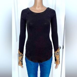 Freepeople Thermal Low Back Lace Hook Closure Sleeve Tee